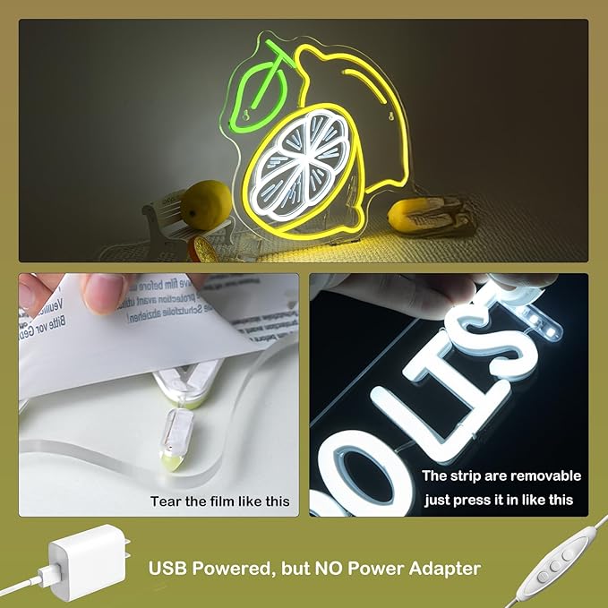Lemon Cocktail Neon Sign – Yellow & Green LED Wall Light with Citrus Slice and Drink Glass – Summer Party, Bar, Kitchen, and Home Décor