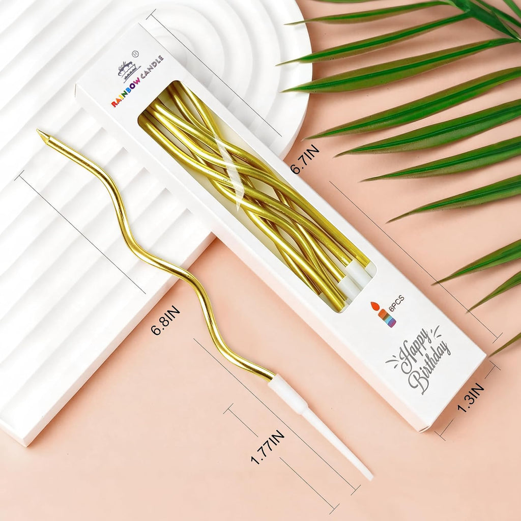 PHD CAKE 24-Count Gold Spiral Long Thin Metallic Birthday Candles, Cake Candles, Birthday Parties, Wedding Decorations, Party Candles