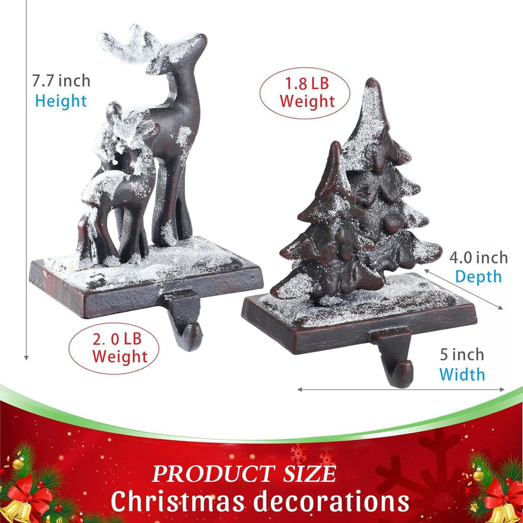 4PCS Iron Stocking Holders for Mantle Mantle Stocking Hanging Hook Xmas Weighted Christmas Stocking Holder Heavy Duty Farmhouse Vintage Fireplace Stocking Hanger for Christmas Decor (Iron,4)