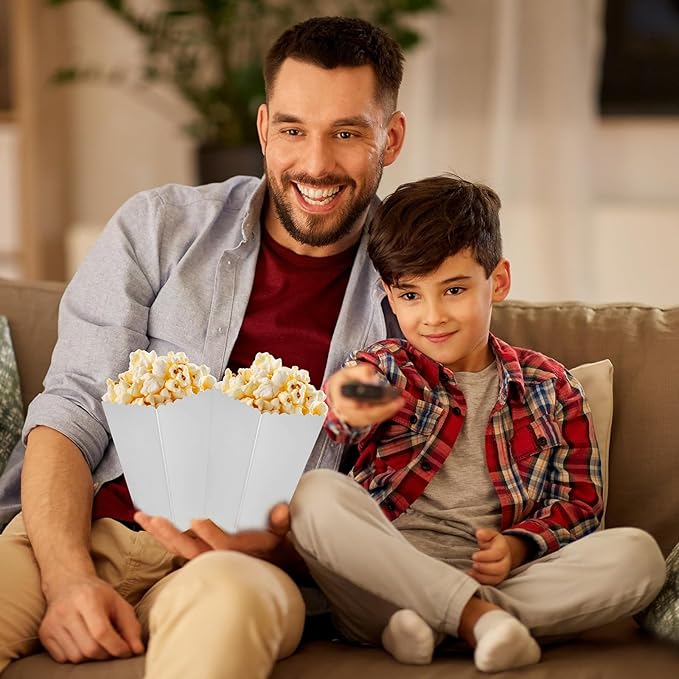 50 Pcs Popcorn Boxes Mini Paper Popcorn Box Cardboard Popcorn Container for Party Disposable Snack Candy Popcorn Bags Popcorn Holder for Movie Nights Birthday Wedding (White)