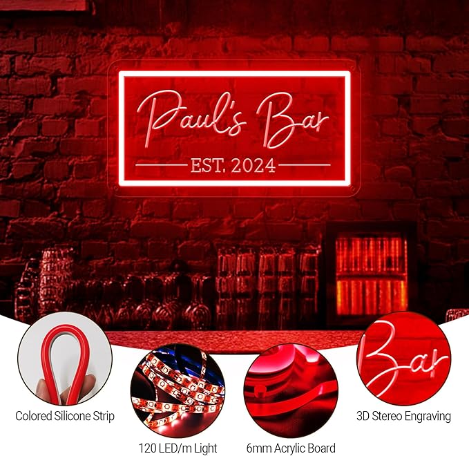 Custom Bar Neon Sign, Personalized LED Beer Signs for Home Bar Man Cave, Customized Neon Light for Men Dad Gifts, Customizable Neon Signs for Pub Tavern Bistro Lounge Party Business Wall Decor