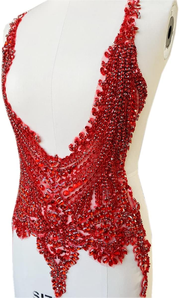Handmade 16 colour rhinestones lace bodice applique sew on beads sequins trim...