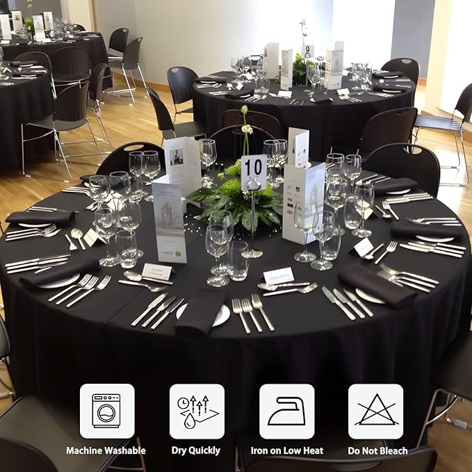 8 Pack Black Round Tablecloth 108 Inch Black Table Cloth Stain and Wrinkle Resistant Round Tablecloths Reusable and Washable Polyester Fabric Table Covers for Buffet Wedding Party and Banquet
