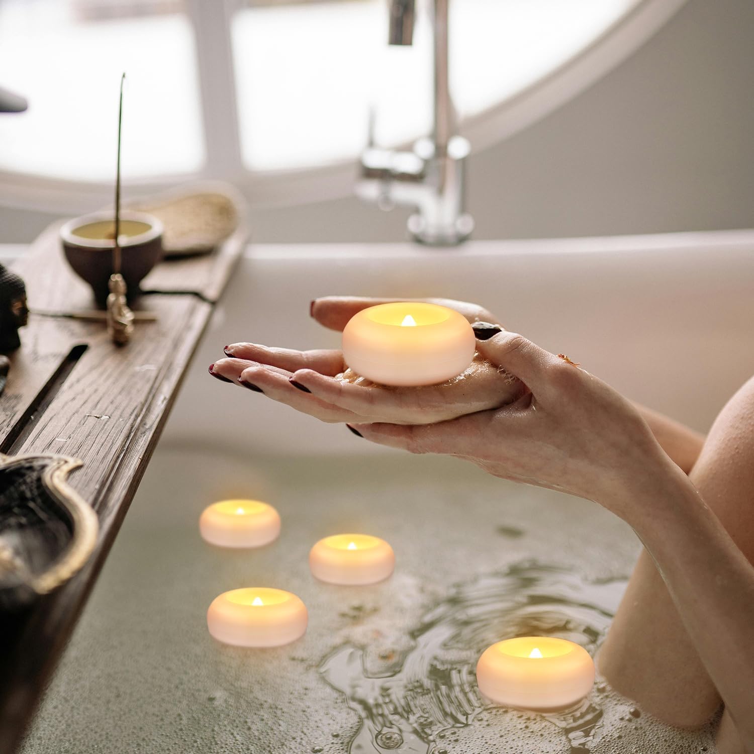 50 Pack 2”Floating Candles Water-Activated Flameless LED Candle, Warm White Battery Operate Waterproof Tealights for Cylinder Vases, Centerpieces at Wedding, Party, Pool,Romantic.