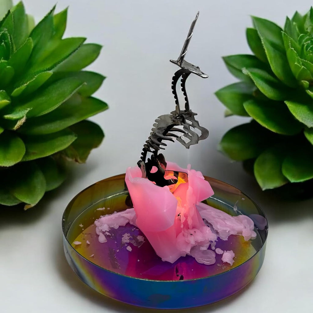 Moonlight Unicorn Skeleton Candle | Unveils Stainless Steel Frame | 8.5” Height | Superb Burn Time | Gift Packaging | Spooky Decoration | Skull & Bones Goth Horror (Black, Unscented)
