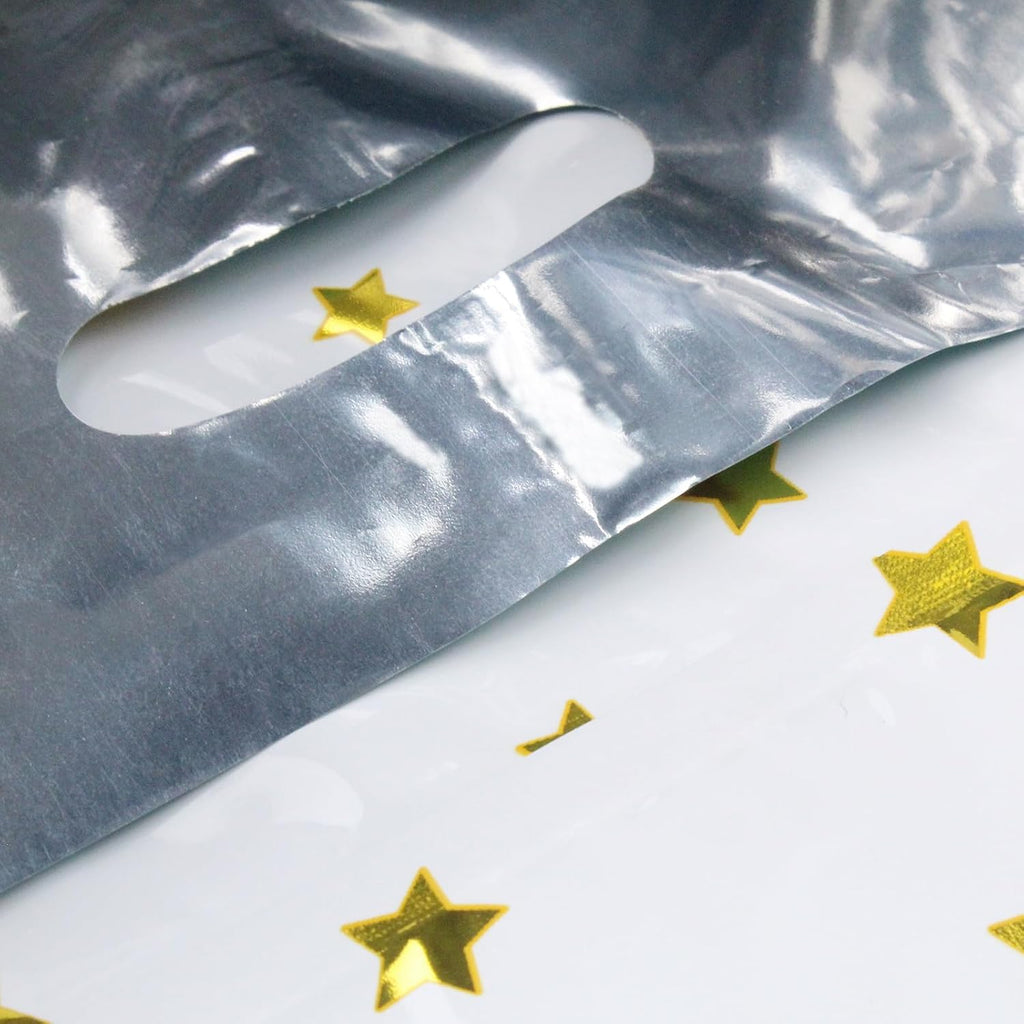 25 Party Favor Bags for Kids Birthdays, Goodie Candy Bags in 5 Colors with Star Pattern