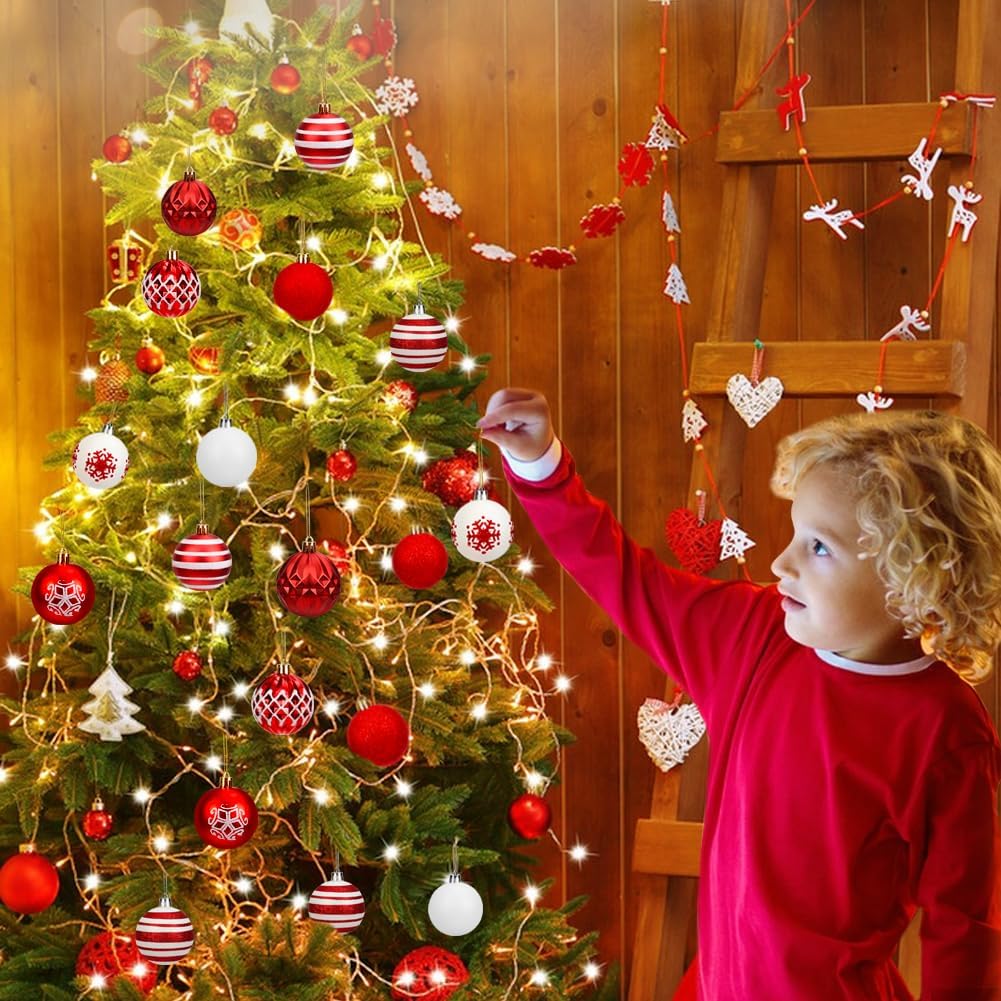Tenn Well 16Pcs 6CM Christmas Tree Ornaments Decorations Set - Red and White PVC Baubles for Christmas Tree Holidays Home Xmas Party Decoration