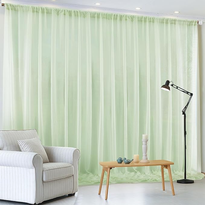 PARTISKY 10x10ft Sage Green Chiffon Sheer Backdrop Curtains, Wrinkle-Free Wedding Backdrop Drapes for Birthday Party Ceremony Arch Stage Decor Background for Photography 5x10ft,2 Panels