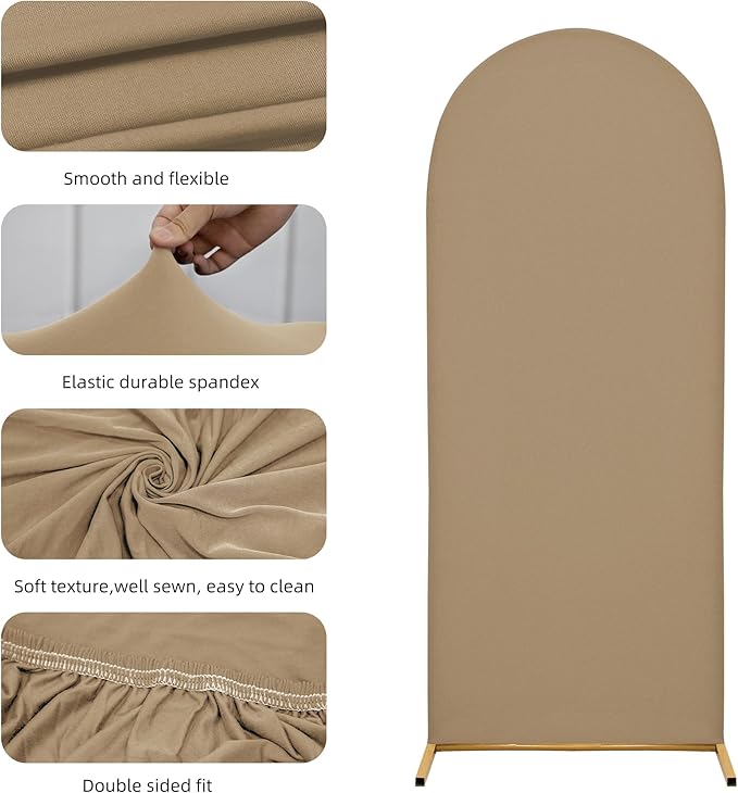 Wedding Arch Covers Arch Backdrop Cover Arch Stand Covers 7.2FT 6.6FT 6FT Set of 3 Arch Cover Spandex Fabric Stretchy Backdrop for Wedding Birthday Party Decoration Baby Shower (Khaki)