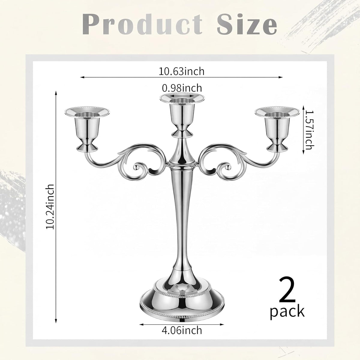Dandat 2 Pcs 3 Arm Metal Candelabra Silver Candlestick Holders 10 Inch