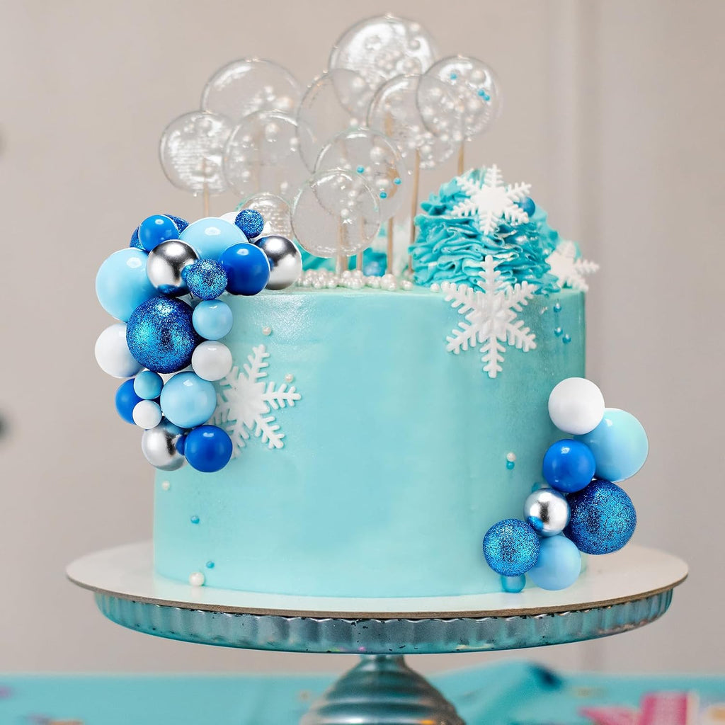 108 Pcs Balls Cake Topper DIY Cupcake Insert Foam Balloons for Cake Baking Wedding Anniversary Birthday Decoration(Blue White Silver,Multi Sizes)