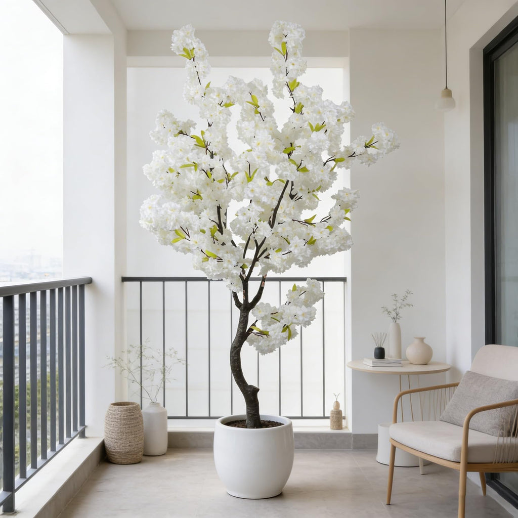 bincue artificial white cherry blossom tree fake tree, main product view