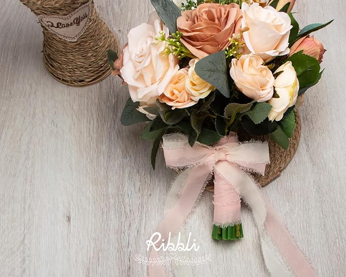 Ribbli Ivory Ribbon 1 Inch x 3 Rolls Total 24 Yards Ivory Handmade Fringe Chiffon Silk Ribbon for Wrapping Wedding Invitations Bridal Bouquets DIY Crafts Home Decor