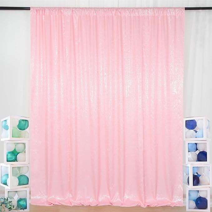 ShinyBeauty Pink Sequin Photo Backdrop 4FTx8FT - Glitter Fabric Wedding Photography Background, Shimmer Birthday Party Decor, Curtain Drapes for Events, Stage, Studio