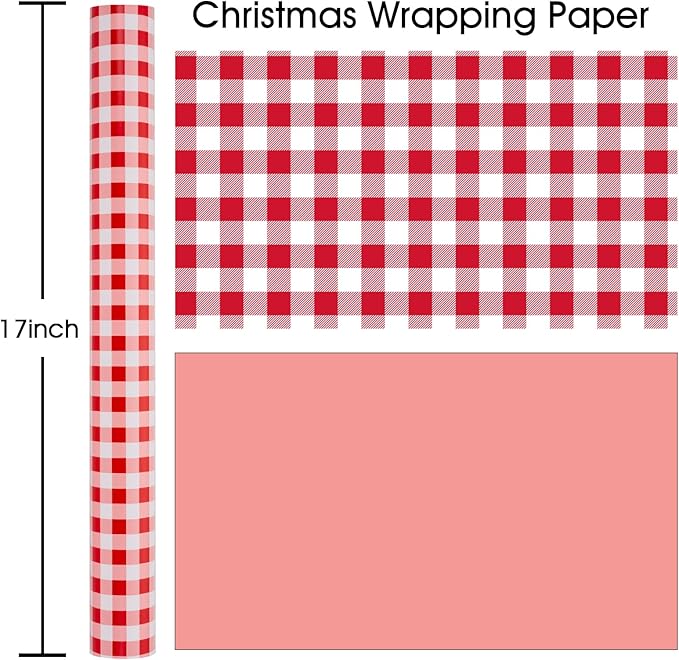 Burymento Red Checkerboard Wrapping Paper, Gift Wrap for Birthday, Valentines, Mothers day, Graduation, Wedding, Fathers day, Baby Shower, Christmas (17in x 32.8ft)
