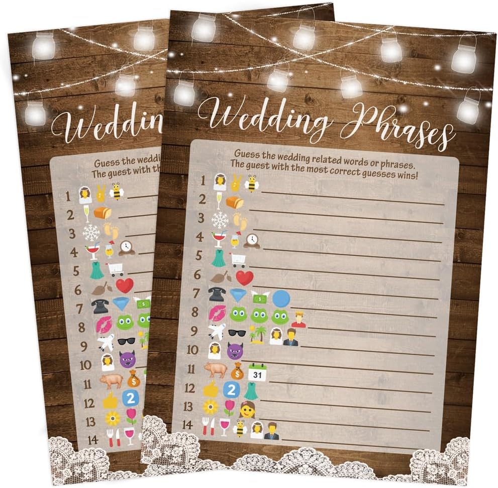 Printed Party Bridal Shower Game Set – 5 Fun Games and Activities for 50 Guests, Includes Bingo, Trivia, Guess How Many, and Advice Cards, Rustic Country Wedding Shower Games