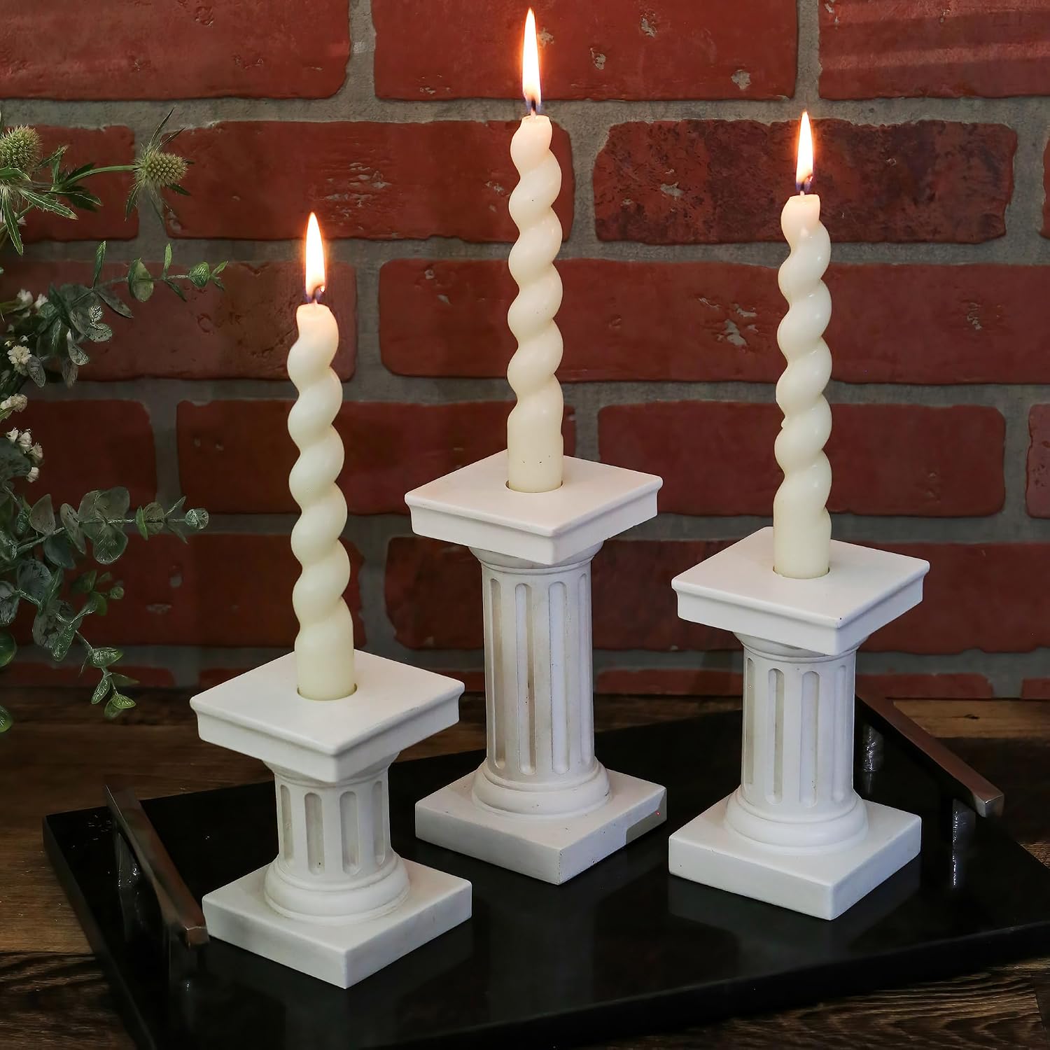 Kate Aspen Greek Column Inspired Dual Sided Pillar Pedestal Stand Tapered Candle Stick Holder/Votive Holder, Vintage Home Decor, Centerpiece Table Decorations, Fireplace Decor