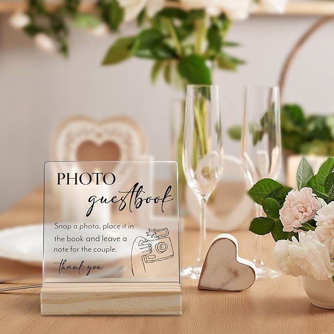 Photo Guest Book Sign, Wedding Decor, Acrylic Wedding Signs, Guest Book Signs forWedding, WeddingGuest Books SignAcrylic Plaque Sign with Wood Stand for WeddingDecorations for Reception