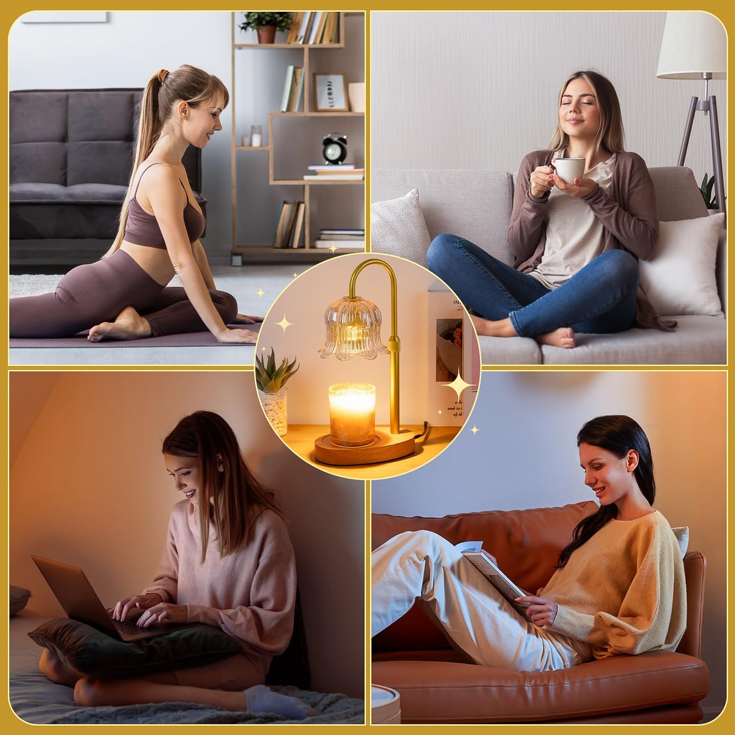 CRMILL Candle Warmer Lamp Electric Timer - Candles Warming Light Height Adjustable Dimmable Warmers Flower Lamps No Flame Heat Warm Melt Wax Jar Modern Home Decor Table Lights for Home Living Bedroom