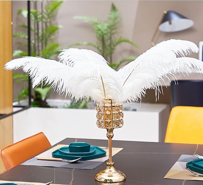 Happy Feather 16-18 inch White Ostrich Feathers Craft for Wedding Party Centerpieces Home Decoration DIY Craft Pack of 10