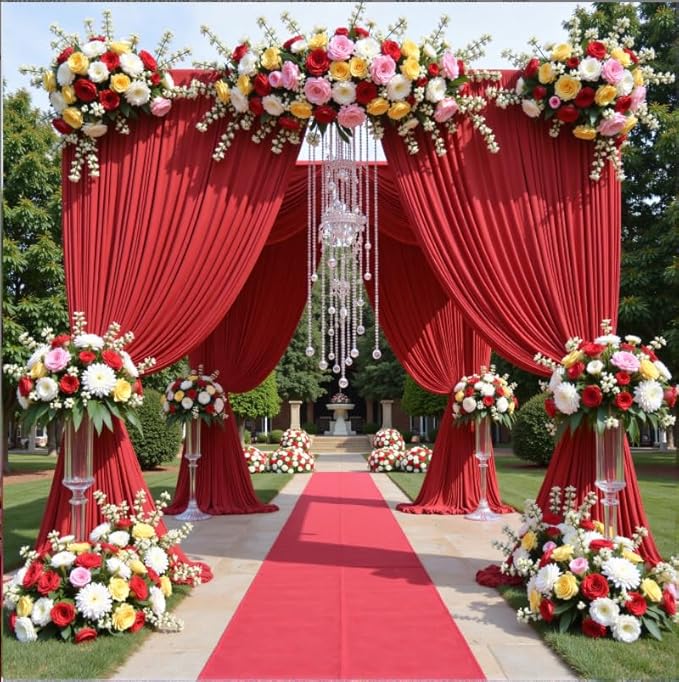 20ftx12ft Wrinkle Free Red Backdrop Curtain, 4 Panels 12FT Height Red Wedding Backdrop Drapes, Silky Polyester Back Drop Cloth for Birthday Photography Background Party Backdrop Draping