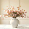 Artificial Flowers for Vase - Beige Silk Mums 10 Long Stems with Eucalyptus, Faux Flowers Home Decor, Neutral Tan Cream Floral Arrangement, Fake Chrysanthemum Pom Pom Stems, Summer Fall Centerpiece