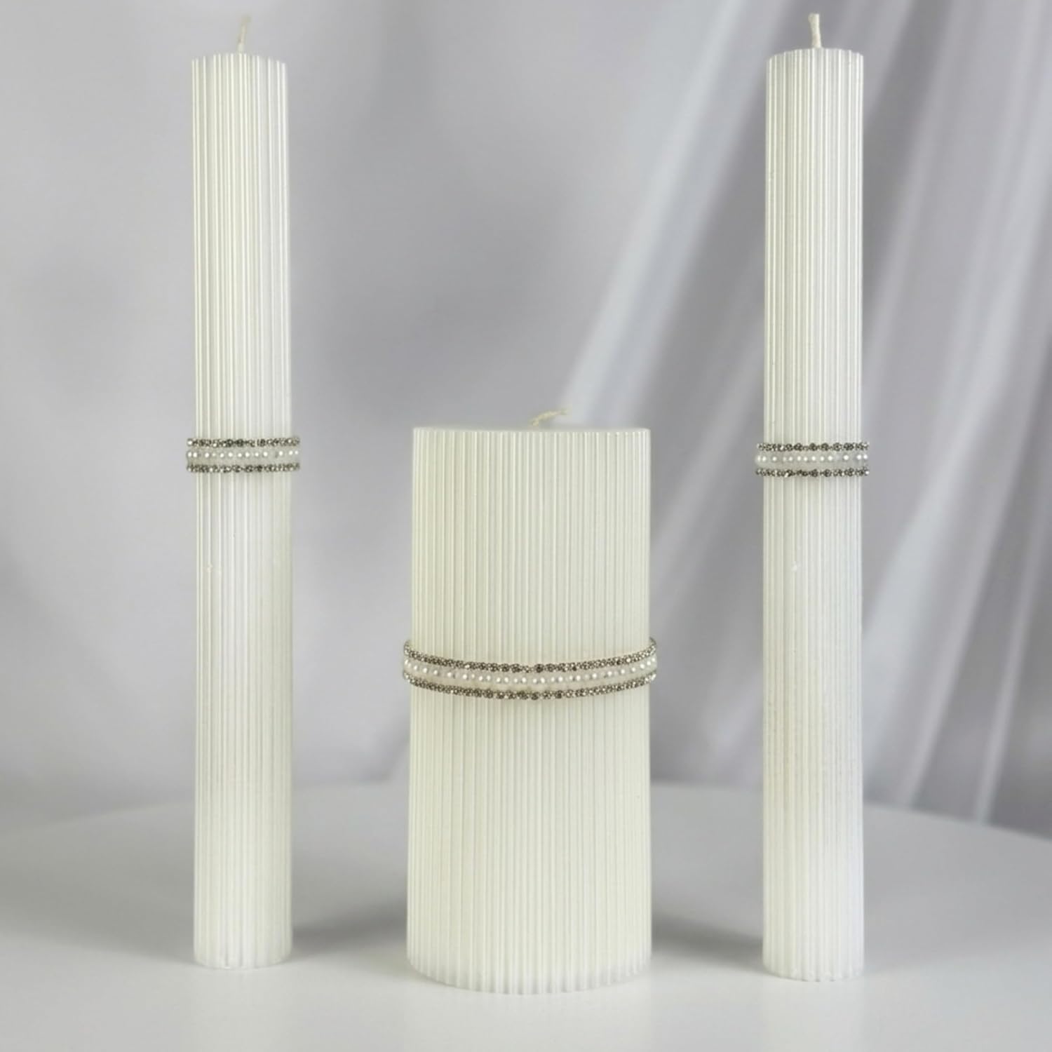 Unity Candle Set - Wedding Ceremony & Reception – 6” Pillar & Two 10” Taper Candles – Long Burning Unity Candles for Marriage Ritual & Home Decor– Handmade in USA – King|White