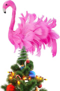 Pink Flamingo Christmas Tree Topper, Fluffy Feather Flamingo Tree Topper, Tropical Summer Tree Ornaments Christmas Tree Decor for Holiday Xmas Party Home (Pink, One Size)