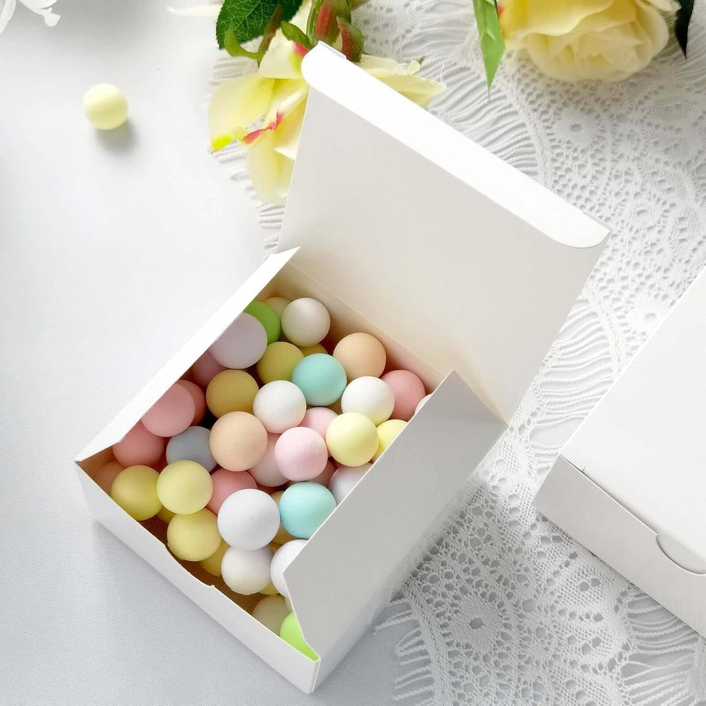 Efavormart 100 Pack 4"x4"x2" White Cake Favor Boxes, Versatile Sturdy Cardstock Candy Treat Gift Boxes for DIY Wedding and Event Decor