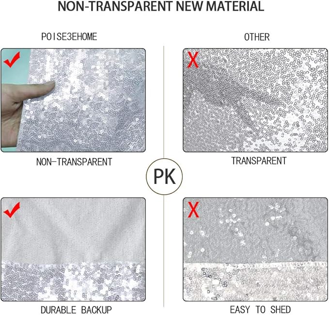Poise3EHome 10Ft x 10Ft Silver Sequin Backdrop Curtain, Glitter Thick Satin Background Drapes, Sparkly Opaque Photography Curtain, Sequence Xmas Thanksgiving Backdrop for Wedding Party Decor