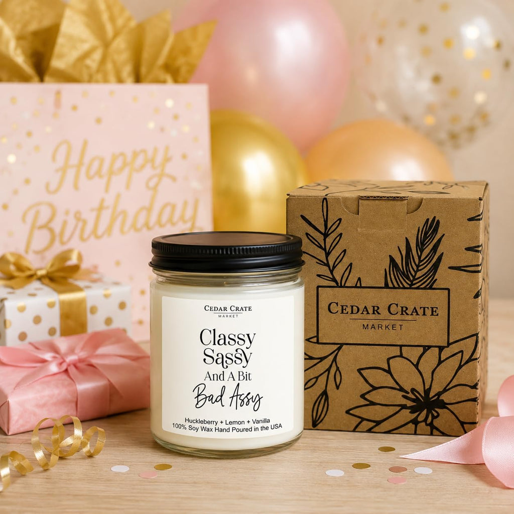 CEDAR CRATE MARKET - Funny Candles for Women Adult Humor - Classy Sassy - Best Friend Birthday Gift for Who Have Everything, Retirement, Woman Coworker, Girlfriend, 100% Soy Wax, Handmade in USA
