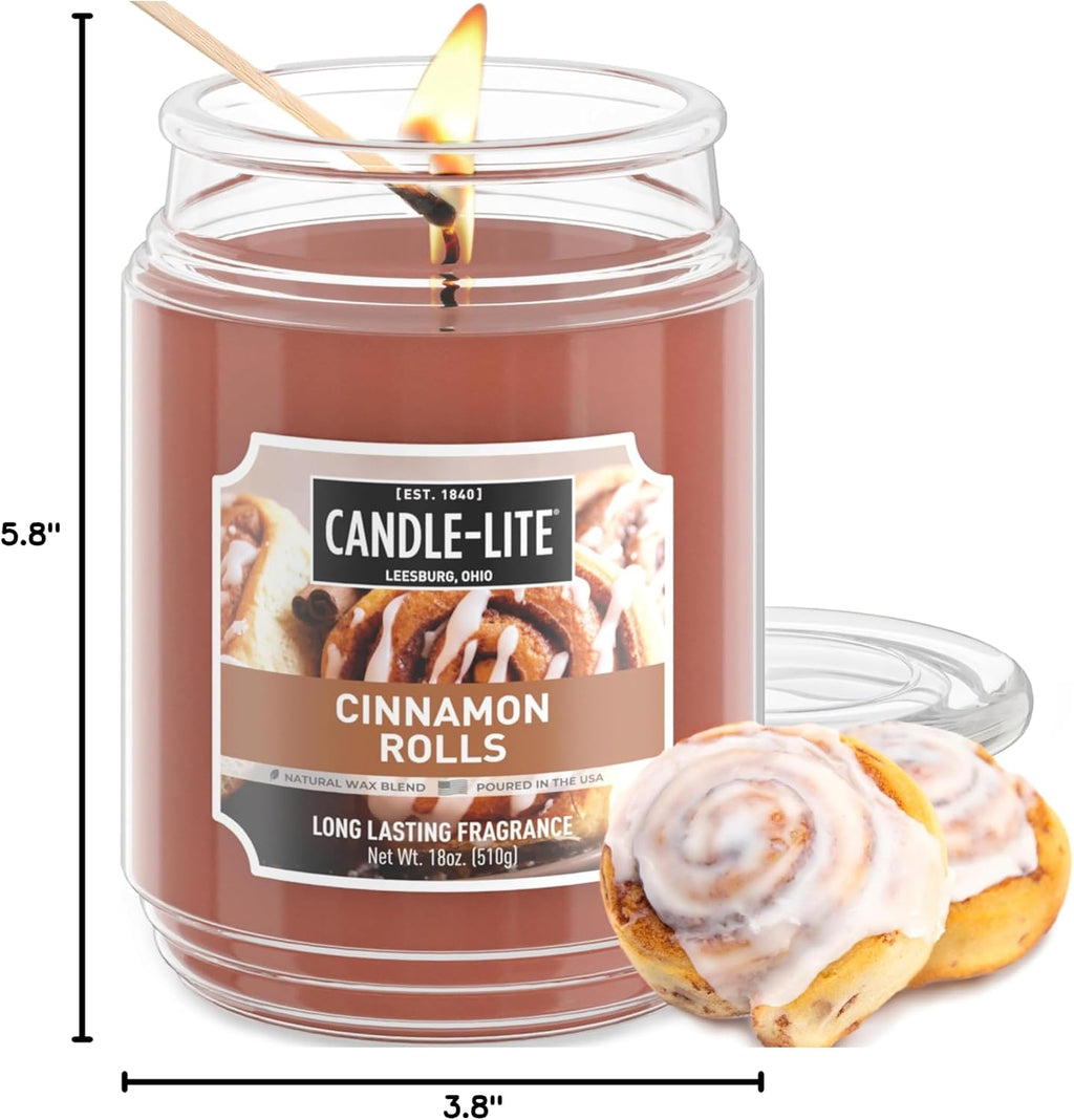 Candle-lite Fall Scented Candles, Cinnamon Rolls, 18 oz Jar, Proudly Poured in The USA, Aromatherapy Candle, Single-Wick with 110 Hours of Burn Time, Perfect for Creating an Inviting Ambiance