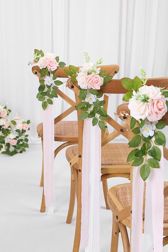 10 Wedding Aisle Decorations for Wedding Ceremony Pink Wedding Chair Decorations Flowers for Wedding Aisle Decor Church Pew Decorations