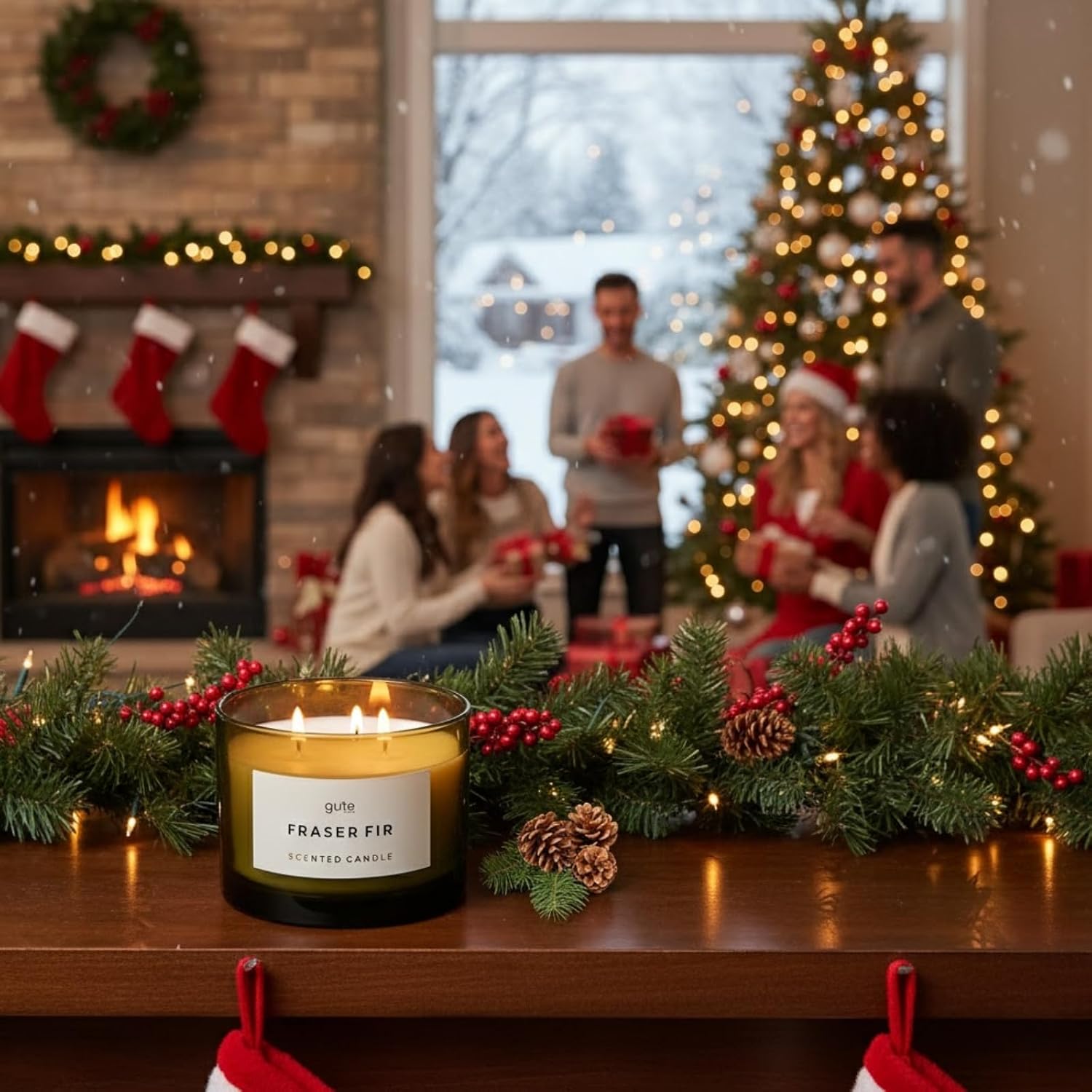 Fraser Fir 3-Wick Festive Winter Scented Soy Candle Reed Diffuser 17oz - Seasonal Home Fragrance, Aromatic Diffuser Set, Non-Toxic Candles, Forest Pine - Inspired by Winter Trees