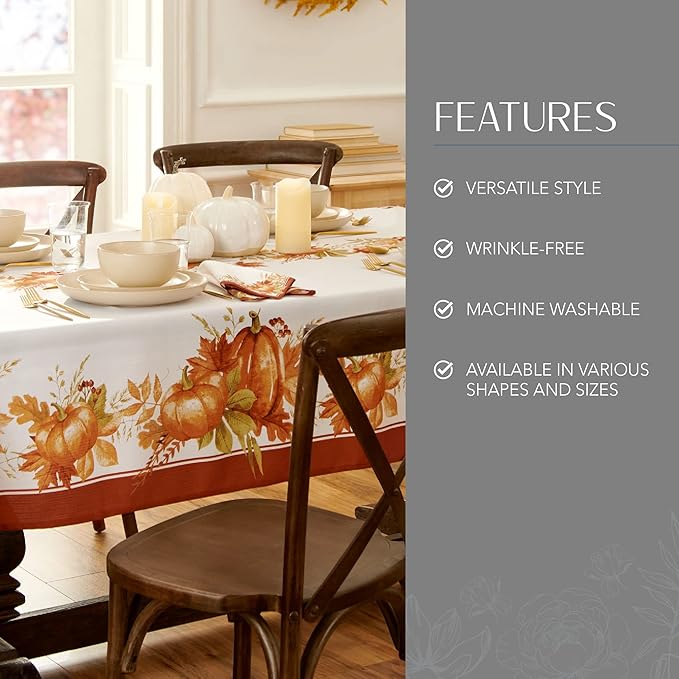 Elrene Home Fashions Autumn Pumpkin Grove Wrinkle Resistant Tablecloth, 60"x102" Rectangle, Multi Color