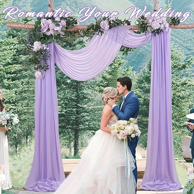 Wedding Arch Draping Fabric 2 Panels 20Ft Length x 28" Width Lilac Arch Drapes Chiffon Fabric Sheer Curtains Backdrop for Party Ceremony Decor Wedding Outdoor Indoor Stage Reception Decorations