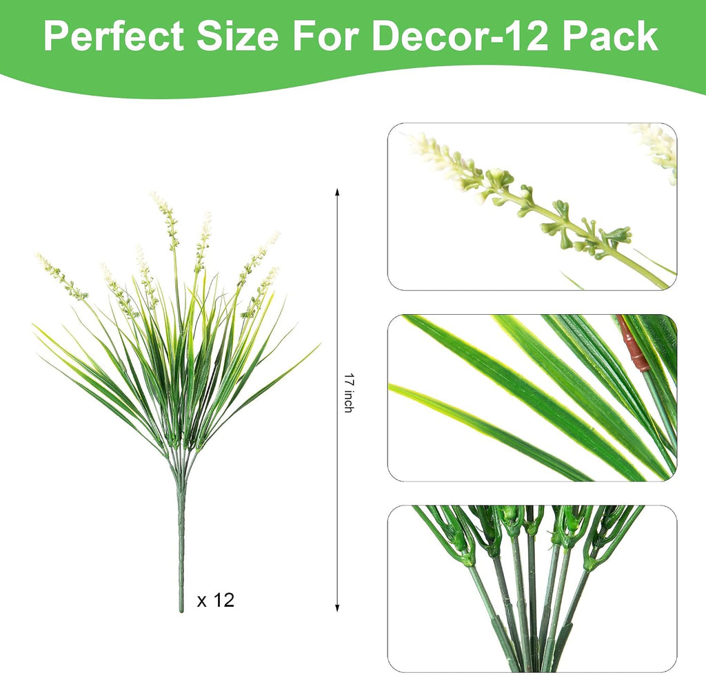 Ammyoo Artificial Faux Plants Flowers for Outdoor Decorations, Fake Monkey Grass for Outside Porch Patio, No Fade Realistic Greenery Plant, UV Resistant Artificial Shrubs for Courtyard Window Garden