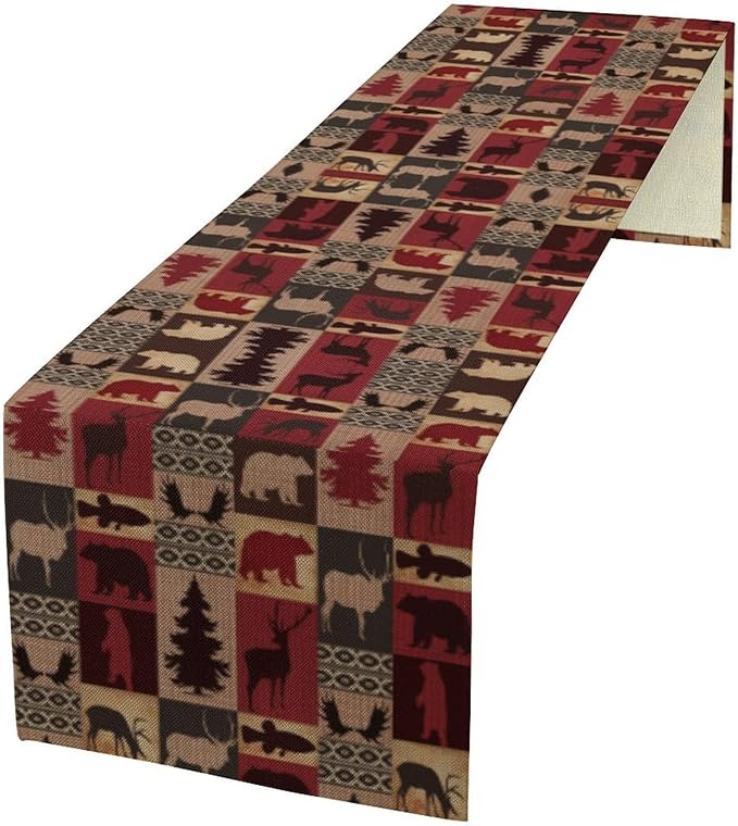 Retro Rustic Bear Table Runner, Wild Bear Cabin Pine Farmhouse Table Runner for Bedroom Kitchen Living Room Vintage Country Style Lodge 13x108 Inch