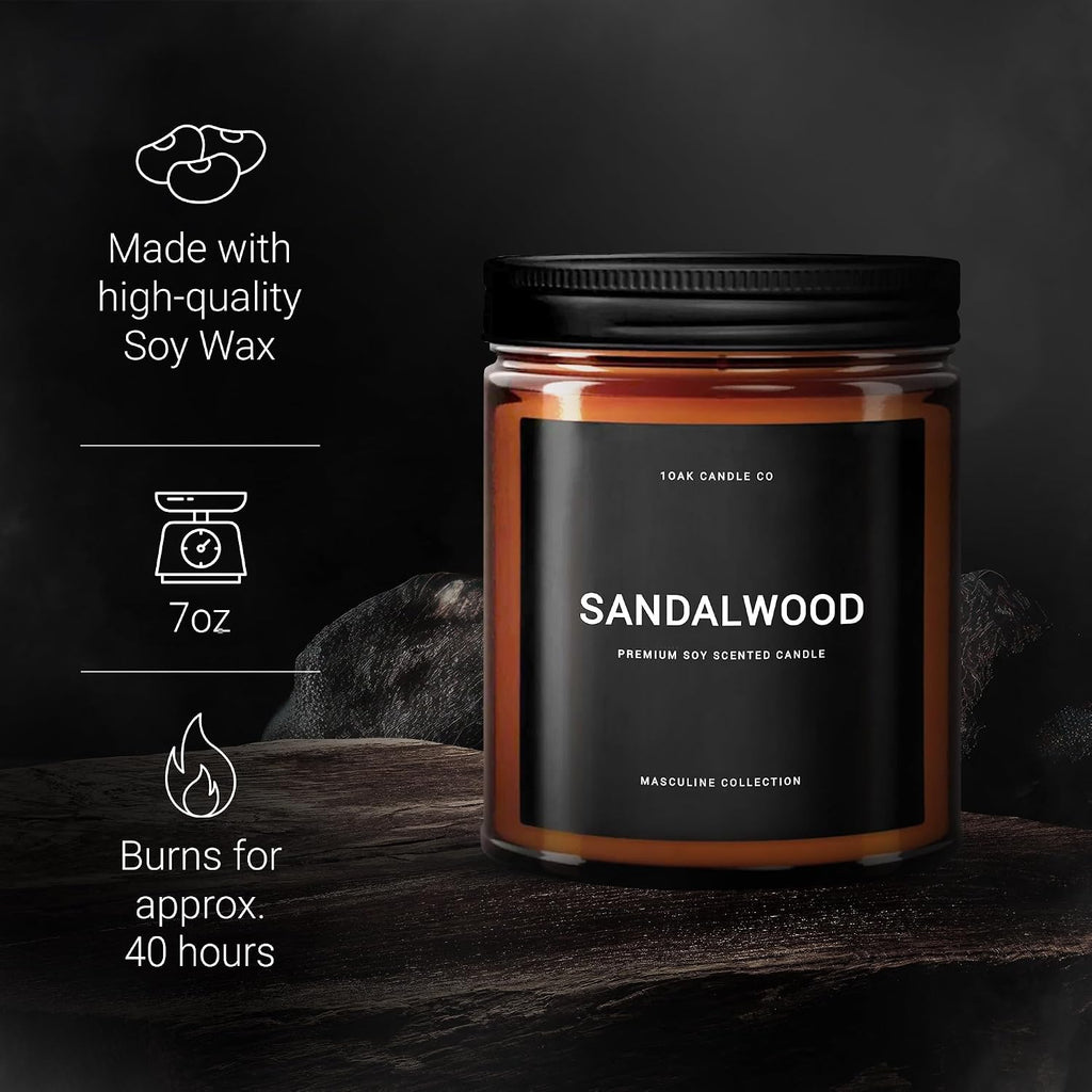 1OAK Scented Candles for Men - Sandalwood Candles - Mens Candle for Home - Masculine Candle - Long Burning Premium - Soy Wax