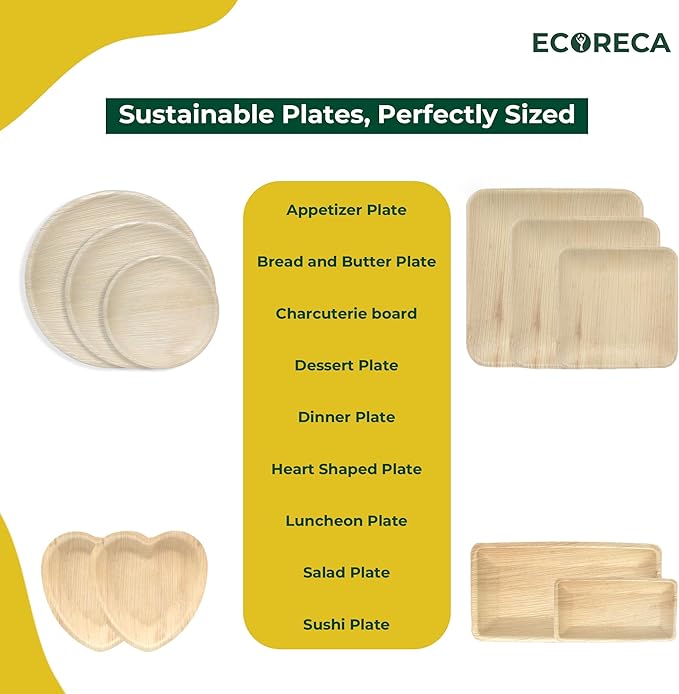 150-Piece Biodegradable Palm Leaf Dinnerware Set | 10", 7", 5” Inch Round Plates |Eco-Friendly Disposable Plates & Cutlery for 25 Guests Forks, Knives & Spoons for Wedding, Parties, BBQ