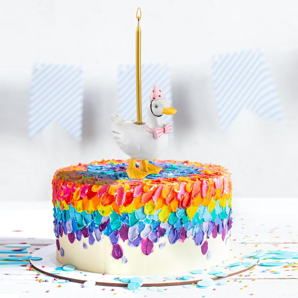 Mumufy Silly Goose Cake Candle Holders with Birthday Candle One Birthday Party Supplies Mini Cute Cake Topper Stand Candlestick for Kids Baby Shower Party Celebration, 3.15 Inch(Goose,Pink)