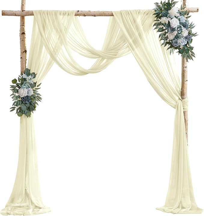 Wedding Arch Draping Fabric Beige Arch Drapes Sheer Backdrop Curtain for Ceremony Photo Wedding Decor 19Ft Length x 28" Width 4 Panel