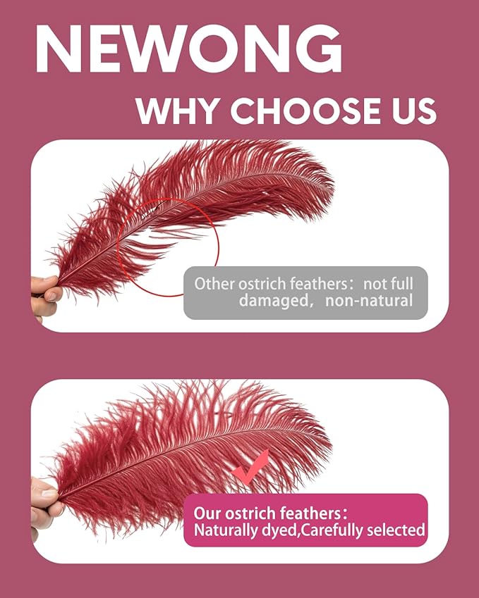 NEWONG 30pcs Wine red Ostrich Feathers Natural Bulk 11-14inch(28-35cm) Vase Craft Wedding Home Party Centerpieces Christmas Day Decoration