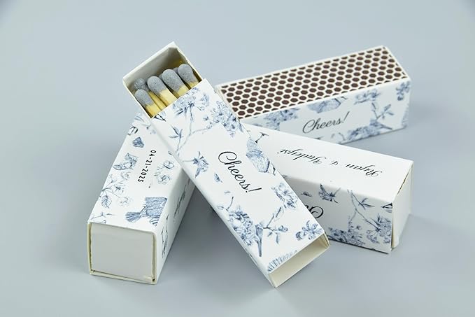 Custom Matchboxes - Set of 10 - Personalized - 2" Inch Long - Colorful Matchsticks - Weddings – Wedding Favor - Matchboxes, Custom Matchbox (2" Matchsticks, Wedding Design #6)