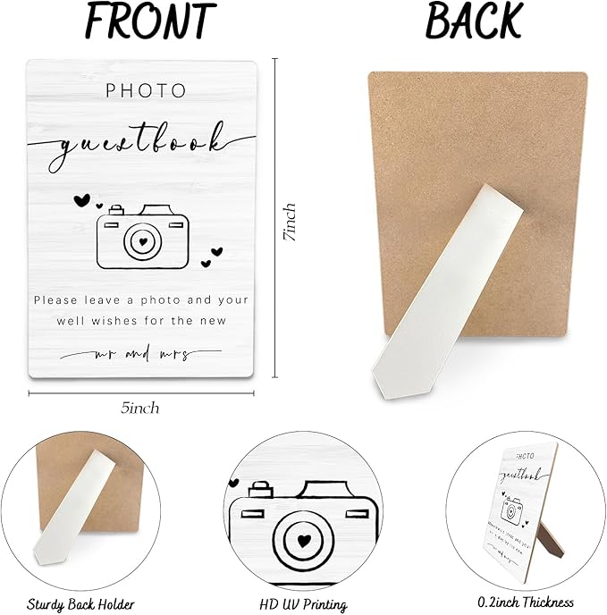 Wooden Photo Guest Book Stand 5x7inch - Wedding & Reception Decor - Gifts for Mr & Mrs