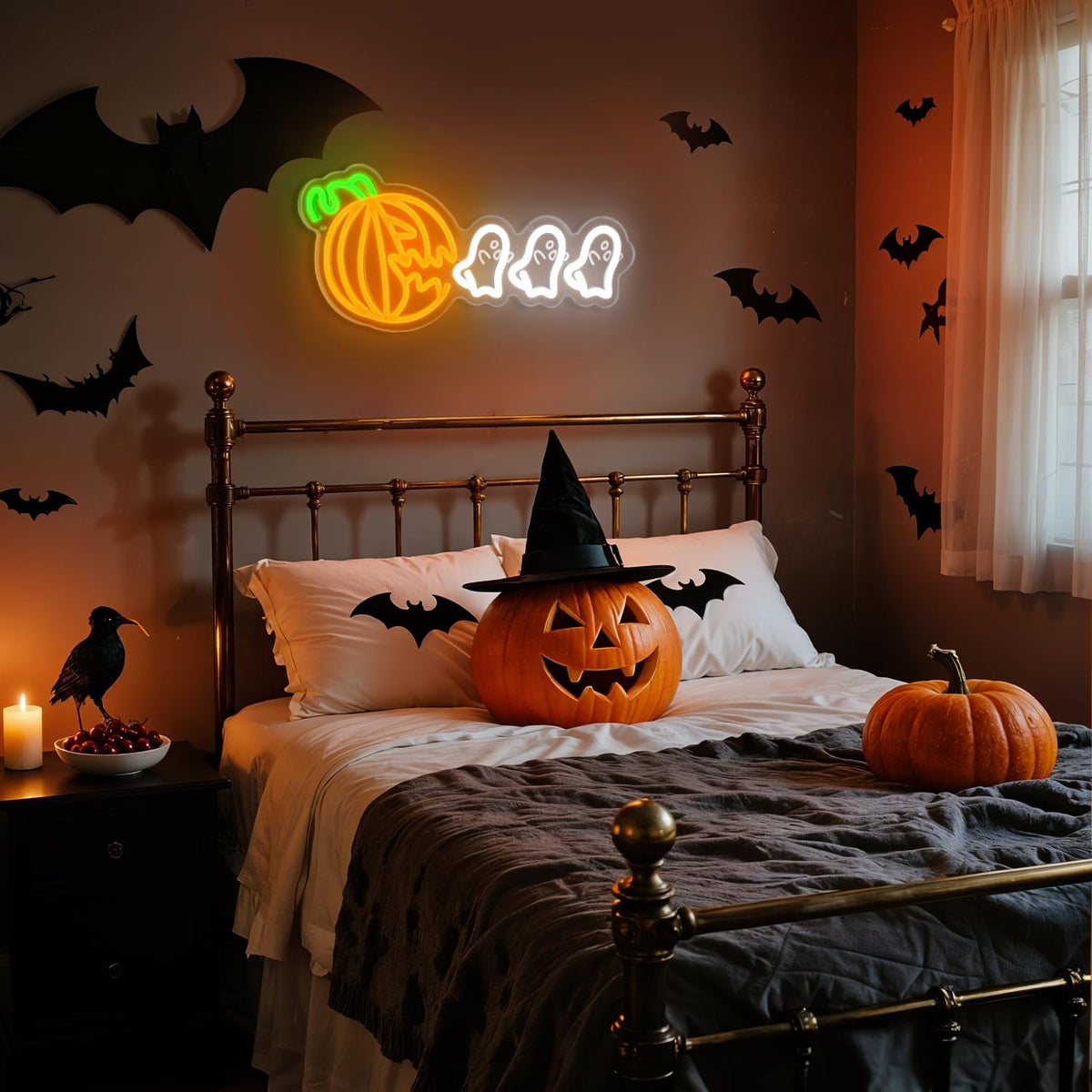 Halloween Neon Sign Pumpkin and Ghosts,Spooky LED Wall Light