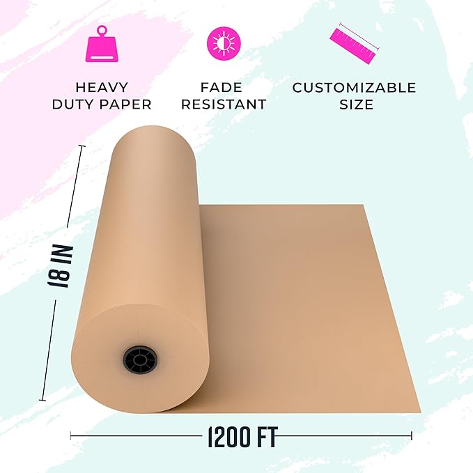 Bryco Goods Brown Kraft Paper Roll - 18" x 1200' (14,400") - Made in USA - Ideal for Gift Wrapping, Packing, Moving, Postal, Shipping, Parcel, Wall Art, Crafts, Bulletin Boards, Floor or Table Cover