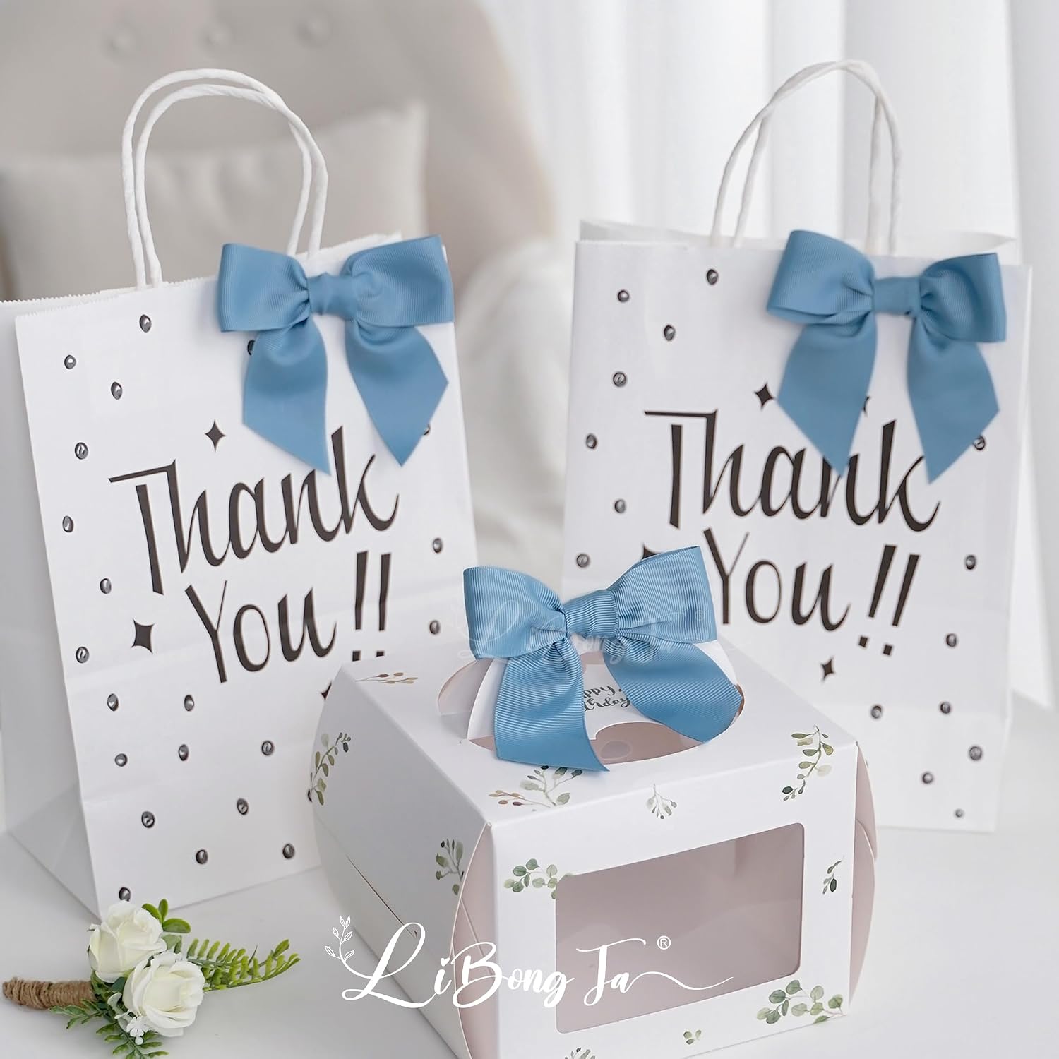 Dusty Blue Gift Bows 36 PCS 4.5 Inch Pre-Made Grosgrain Bows with Twist Tie for Gift Wrapping Baby Shower Wedding Event Decor Treat Bags Craft Presents Boxes Wreath Making Birthday Party