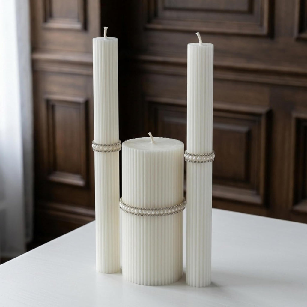 Unity Candle Set - Wedding Ceremony & Reception – 6” Pillar & Two 10” Taper Candles – Long Burning Unity Candles for Marriage Ritual & Home Decor– Handmade in USA – King|White