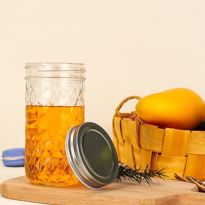 CycleMore 15 Pcs 12oz Mason Jars With One Piece Silver Metal Lids, Canning Jars Glass Regular Mouth Jar for Honey, Jam, Jelly, Wedding Favors, Kitchen Food Storage